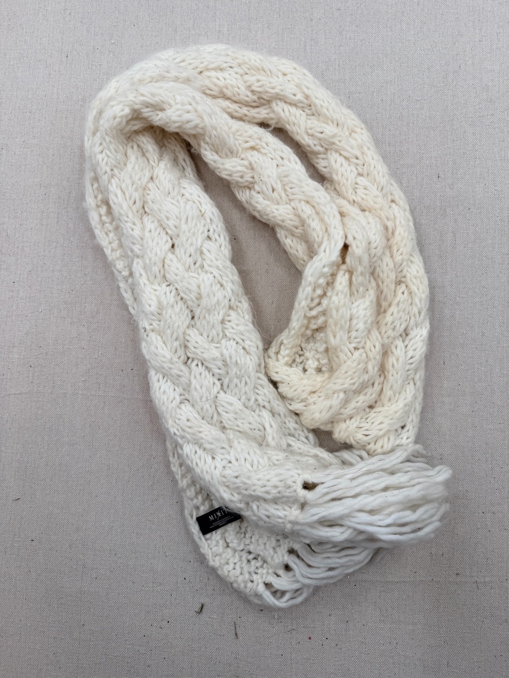 Mixit Cream Braided Cable Knit Scarf with Fringe
